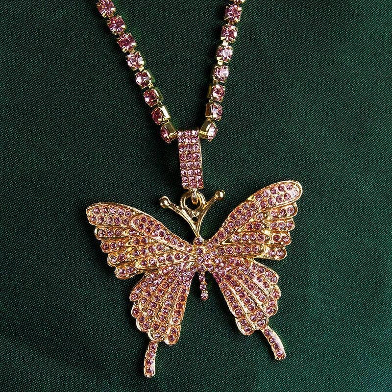 Butterfly Double-layer Rhinestone Pendant Necklace - Image 7