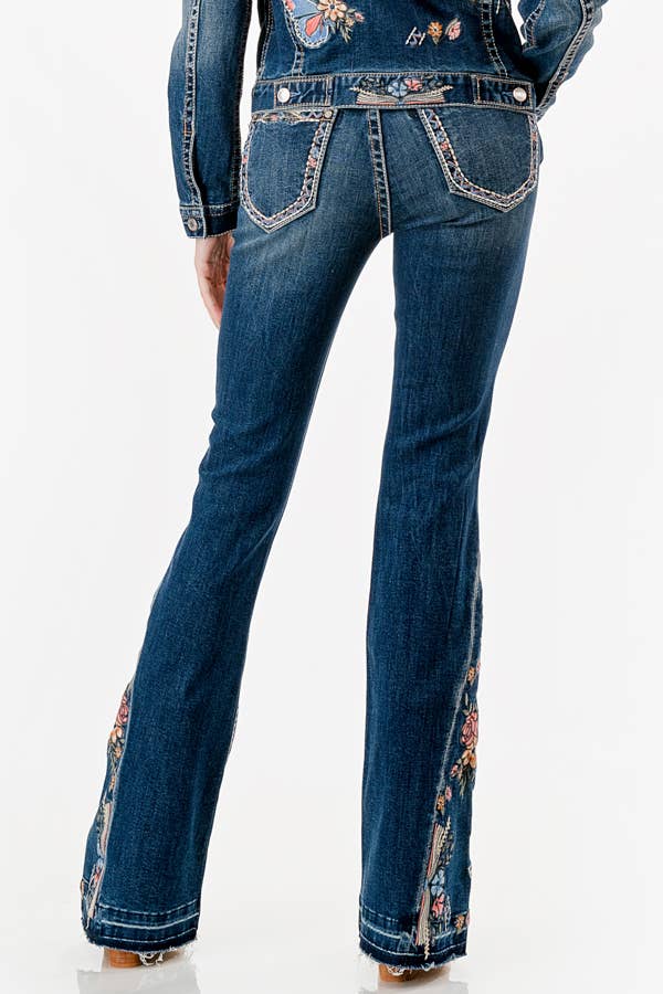 Butterfly Embroidery Mid-Rise Baby Flare | EL-61881 - Image 2