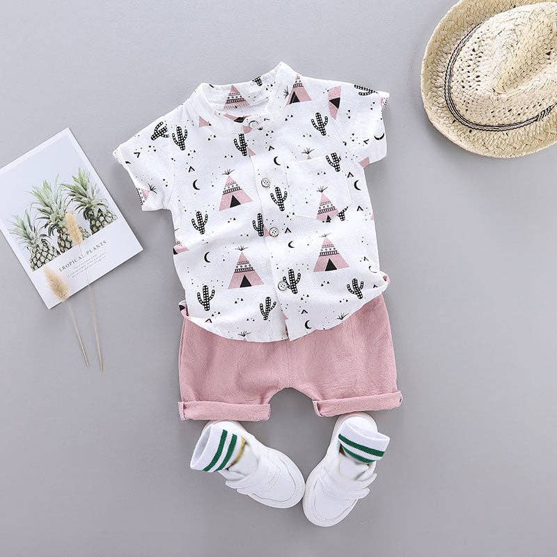 Cactus Print Short-sleeve Shirt and Pants Set - Image 3