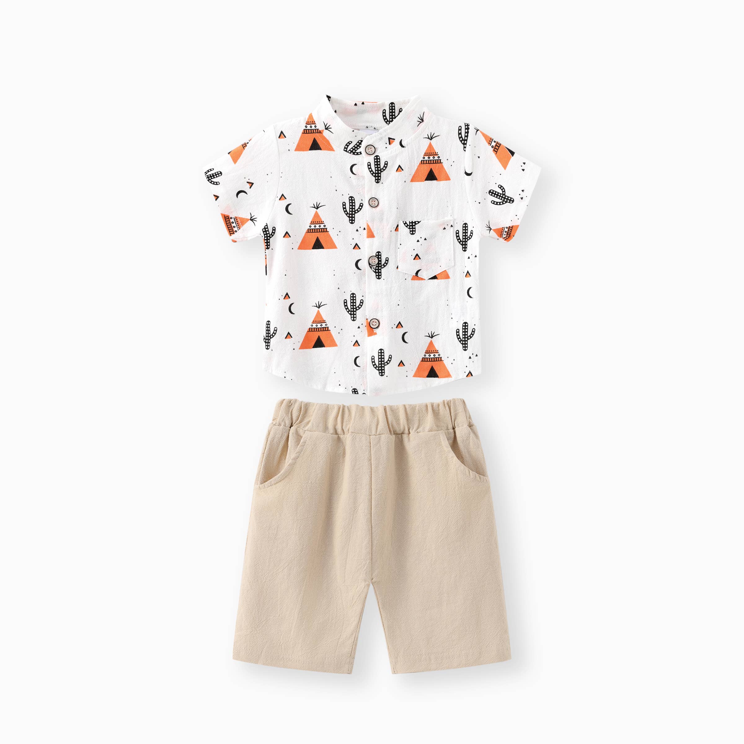 Cactus Print Short-sleeve Shirt and Pants Set - Image 5