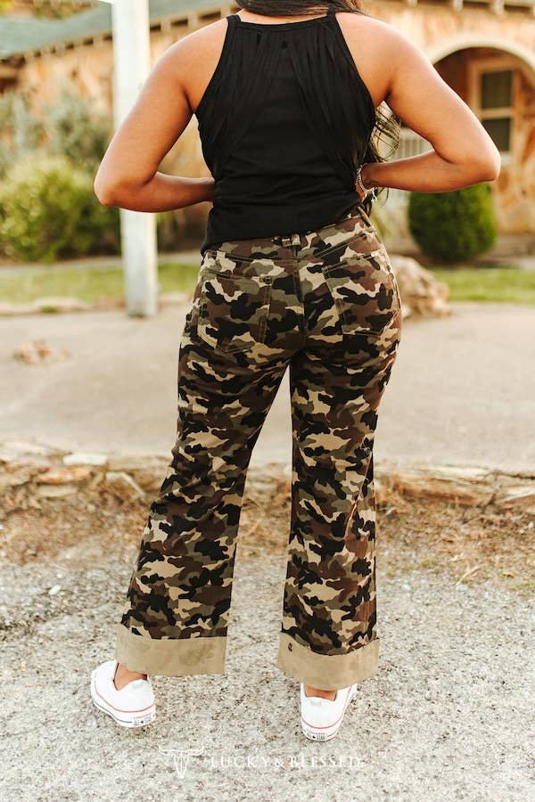 Camo Front Crease Cuffed Boyfriend Jeans 28in Inseam - Image 2