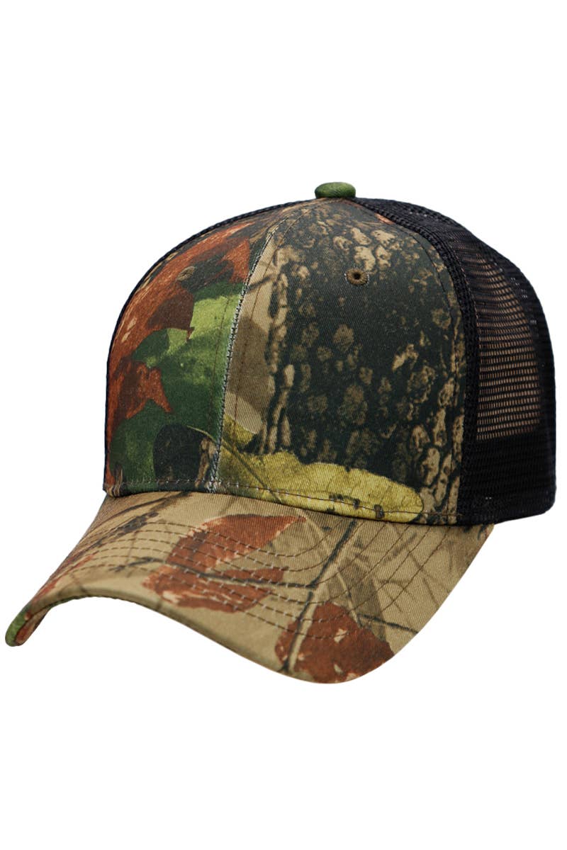 Camouflage Print Curved Bill Snapback Trucker Hat