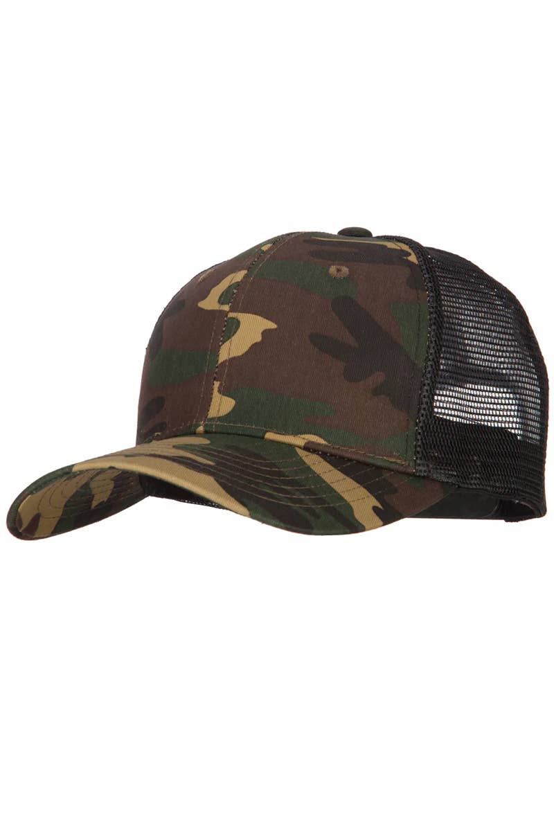 Camouflage Print Curved Bill Snapback Trucker Hat - Image 6