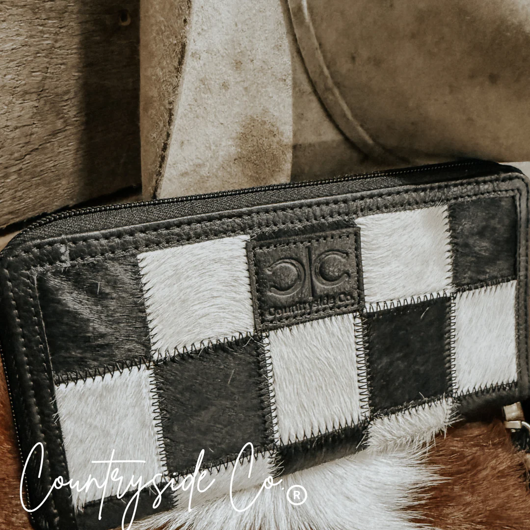 Checkered Cowhide Womens Wallet Wristlet Trendy - Image 3