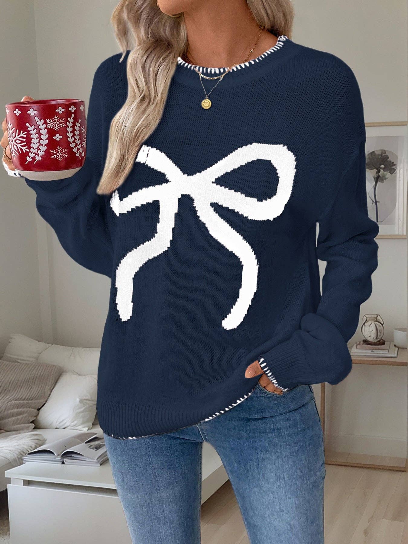 Christmas/Valentine’s Day Bow Knit Sweater Holiday Pullover - Image 14
