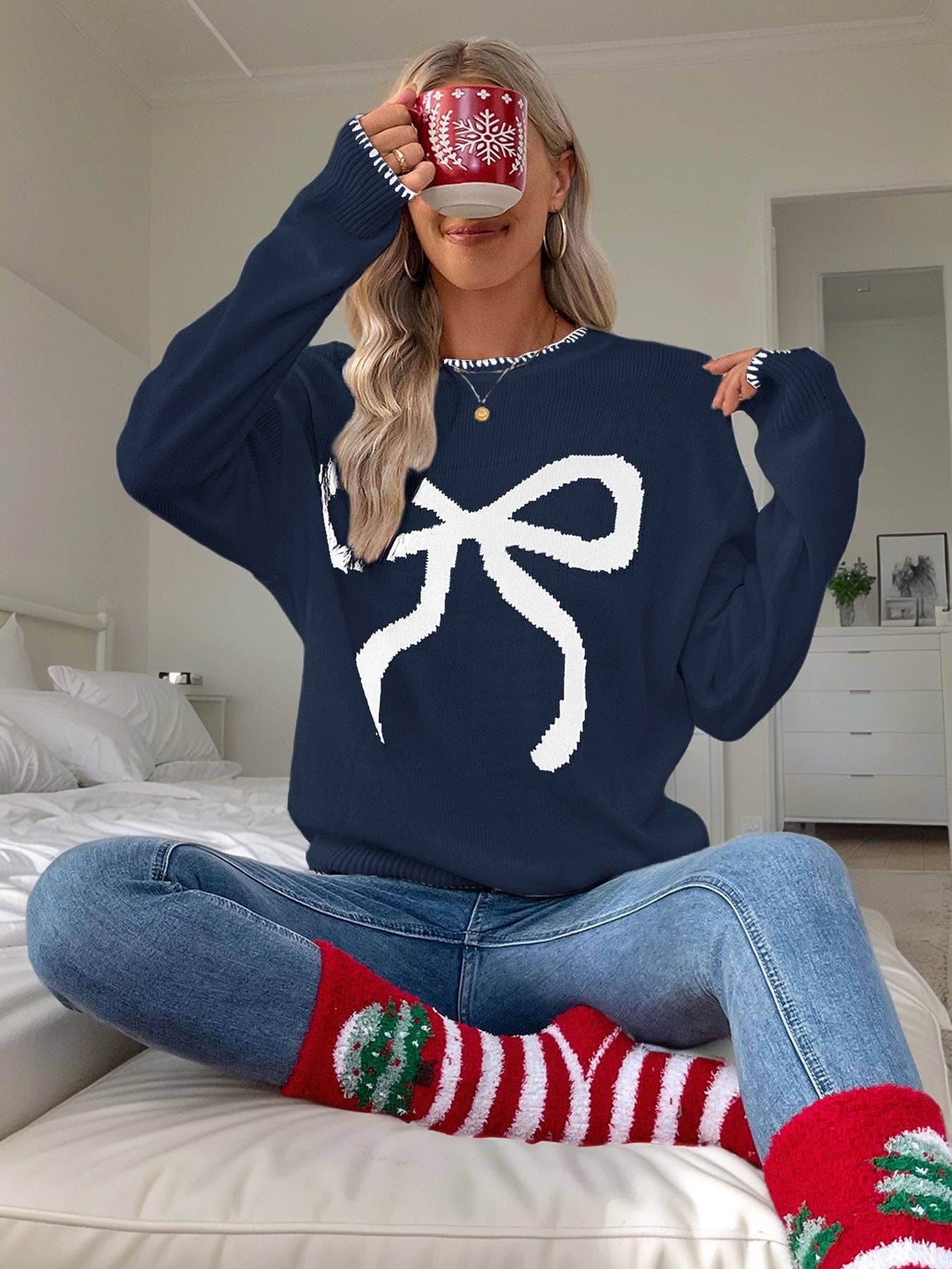 Christmas/Valentine’s Day Bow Knit Sweater Holiday Pullover - Image 18