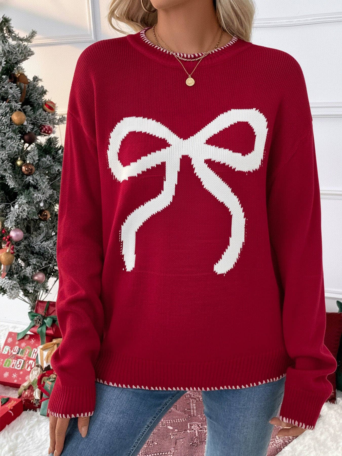 Christmas/Valentine’s Day Bow Knit Sweater Holiday Pullover - Image 20