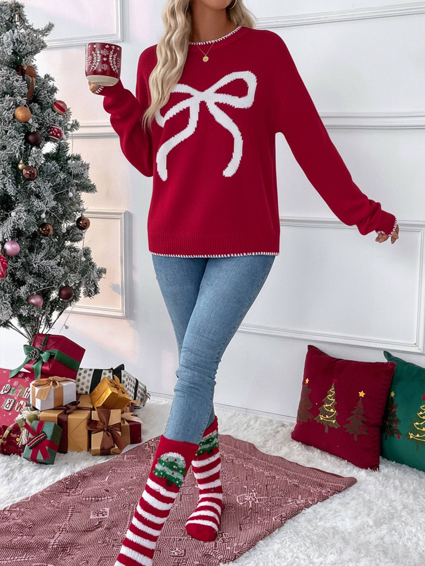 Christmas/Valentine’s Day Bow Knit Sweater Holiday Pullover - Image 23