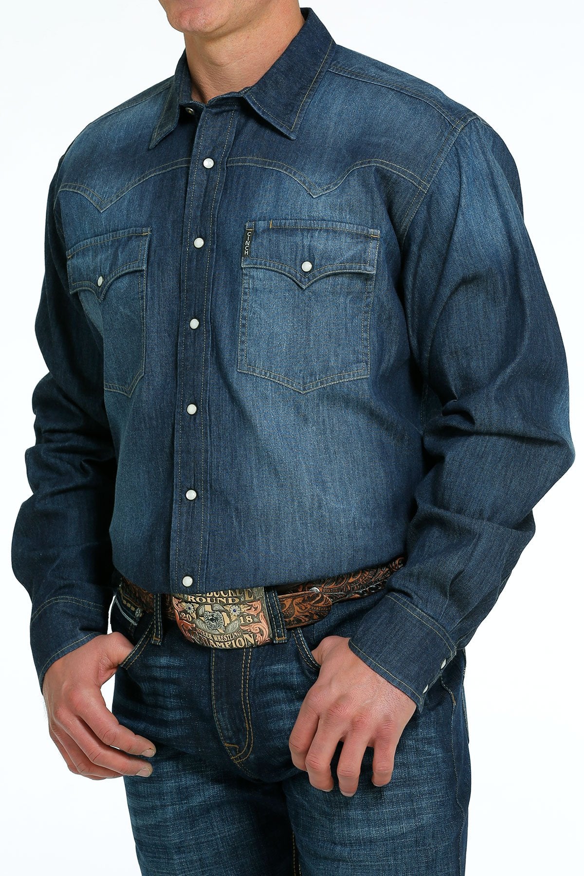 CINCH MEN'S DENIM WESTERN SNAP SHIRT INDIGO STYLE MTW1681001 - Image 2