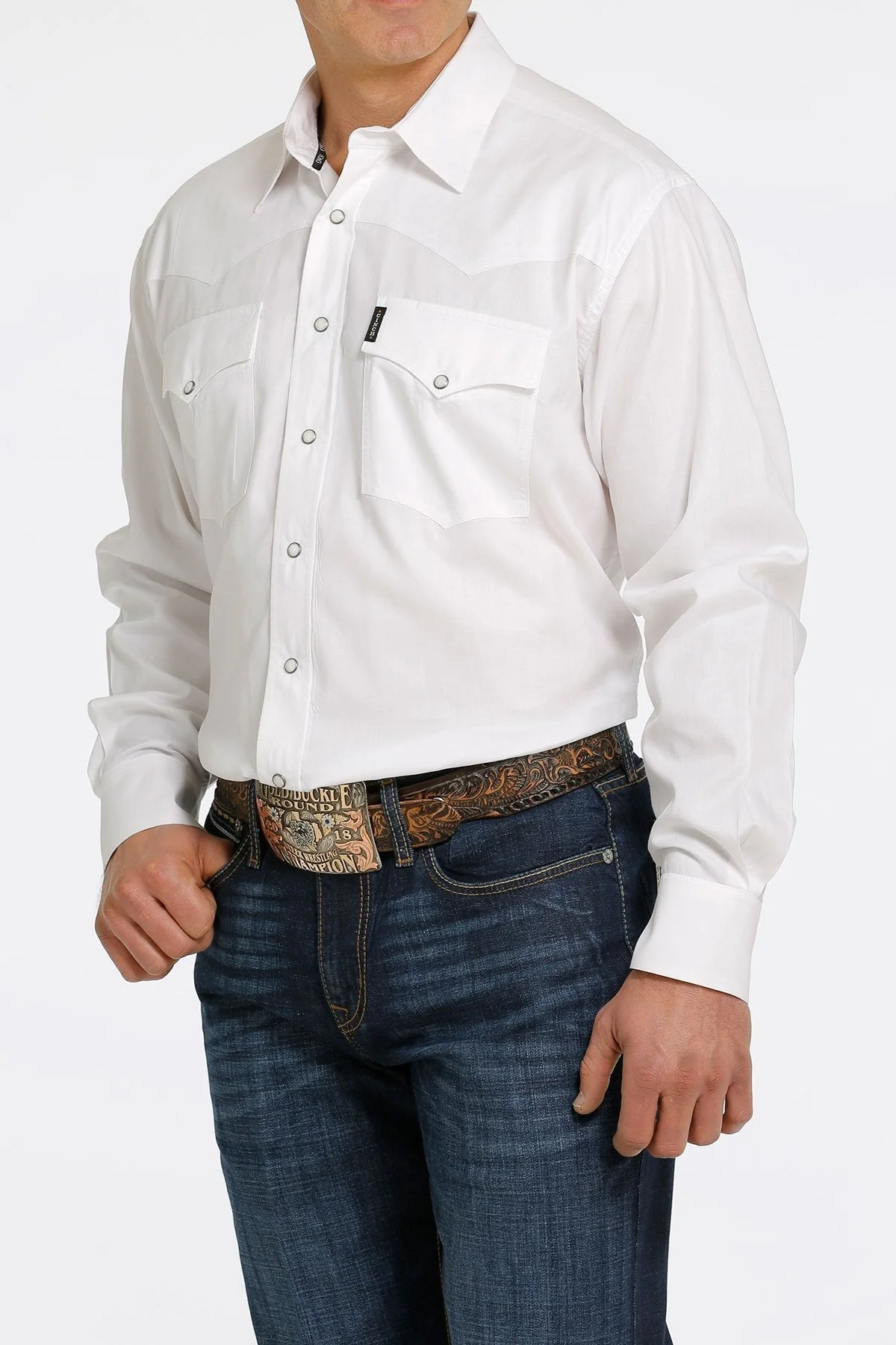 CINCH MEN'S HERRINGBONE WESTERN SNAP SHIRT WHITE STYLE MTW1681002 - Image 2