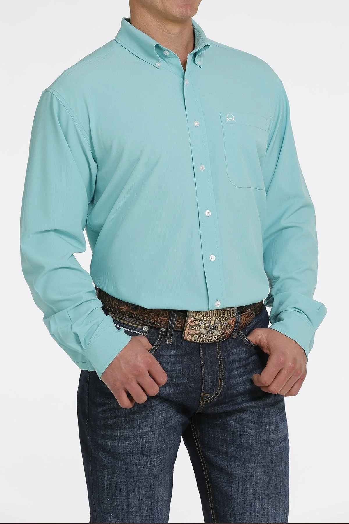 CINCH MEN'S SOLID LONG SLEEVE ARENAFLEX BUTTON-DOWN SHIRT TURQUOISE STYLE MTW1862014 - Image 3