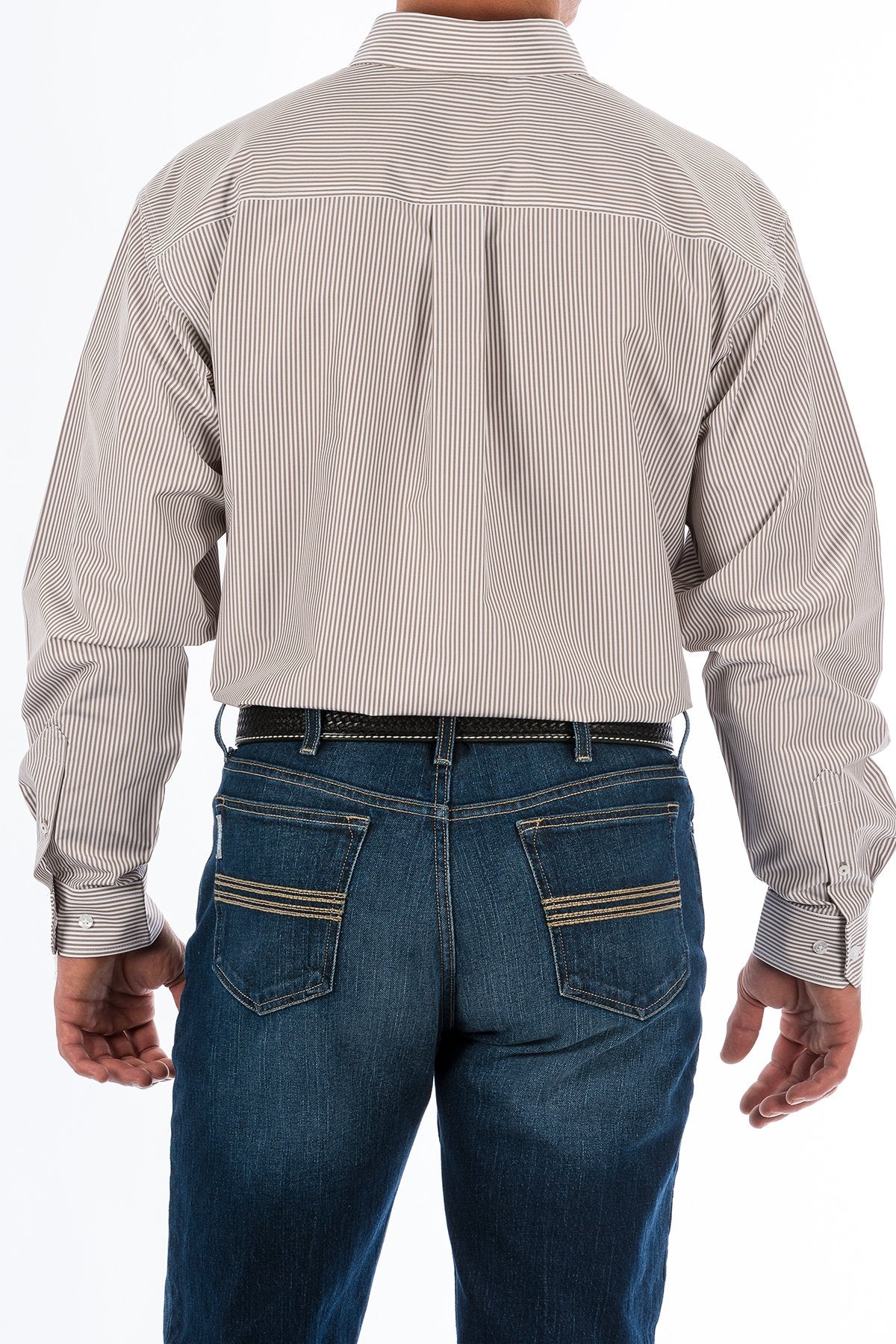 CINCH MEN'S TENCEL KHAKI STRIPE BUTTON-DOWN WESTERN SHIRT STYLE MTW1104731 - Image 2