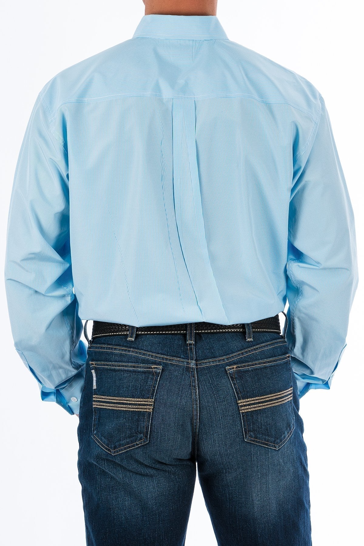CINCH MENS LIGHT BLUE MICRO STRIPE BUTTON-DOWN WESTERN SHIRT STYLE MTW1104732 - Image 3