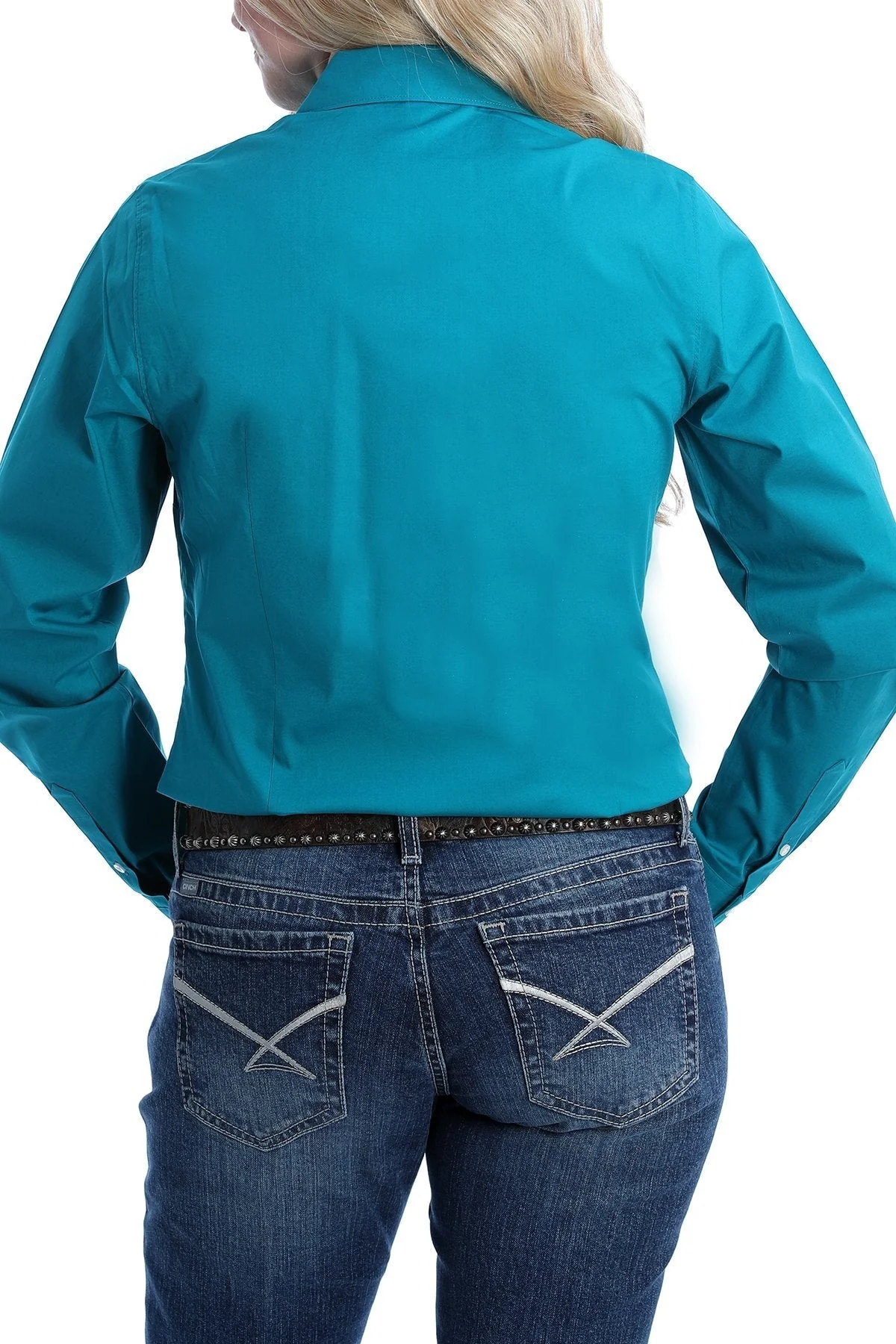 CINCH WOMENS STRETCH TEAL SOLID BUTTON-DOWN SHIRT STYLE MSW9164167 - Image 3