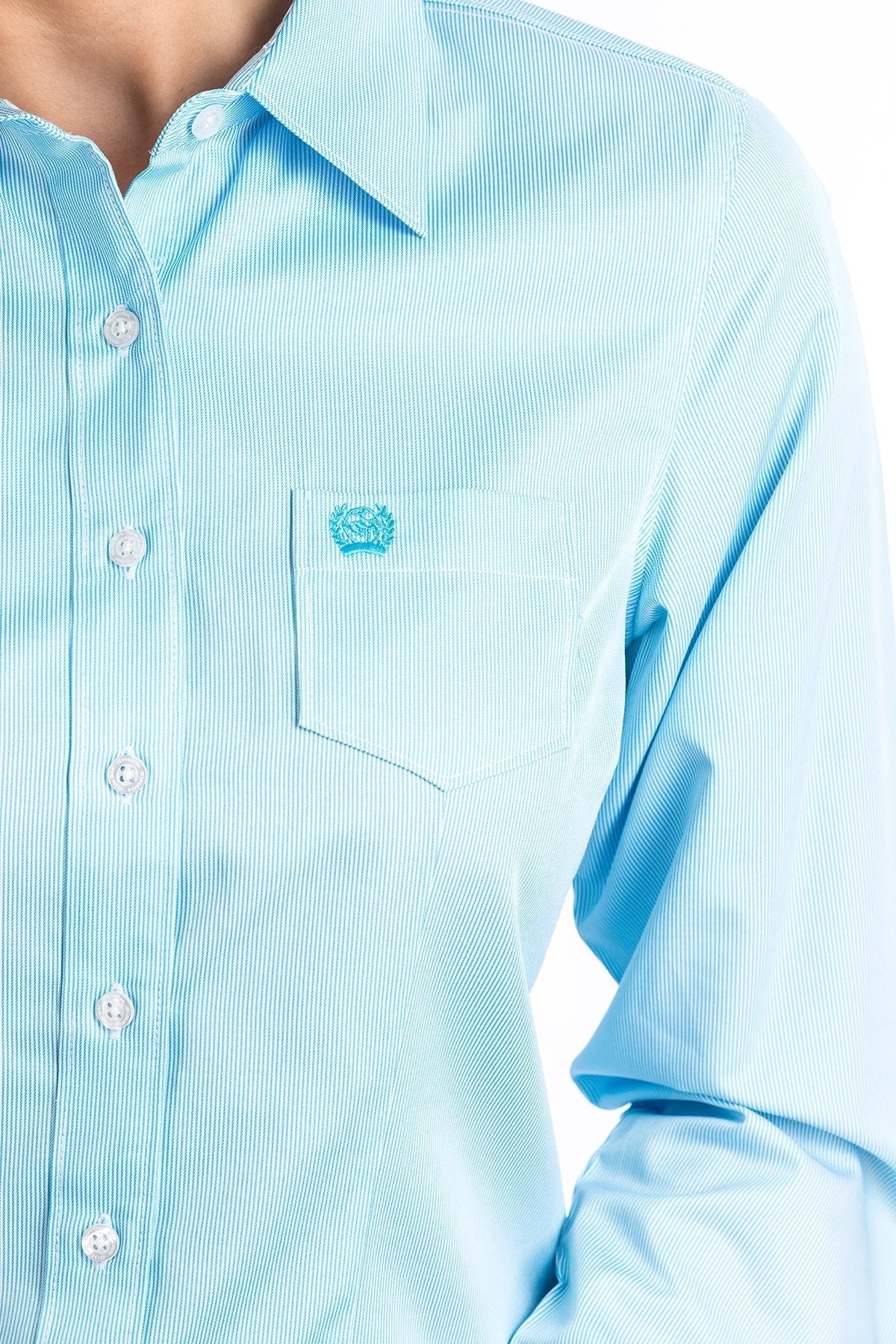 CINCH WOMENS TENCEL LIGHT BLUE MICRO STRIPE BUTTON-UP SHIRT MSW9164086 - Image 4