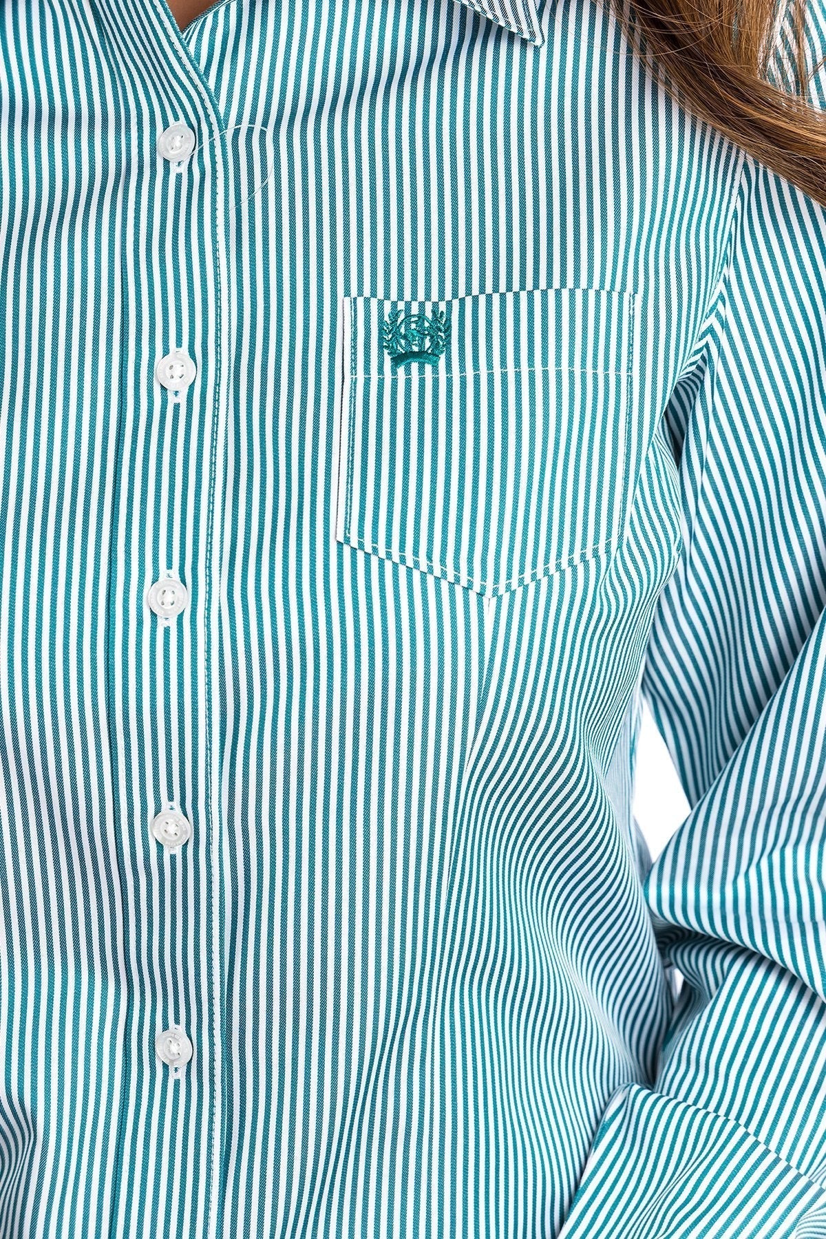 CINCH WOMENS TENCEL TEAL AND WHITE STRIPE BUTTON-UP SHIRT STYLE MSW9164088 - Image 5
