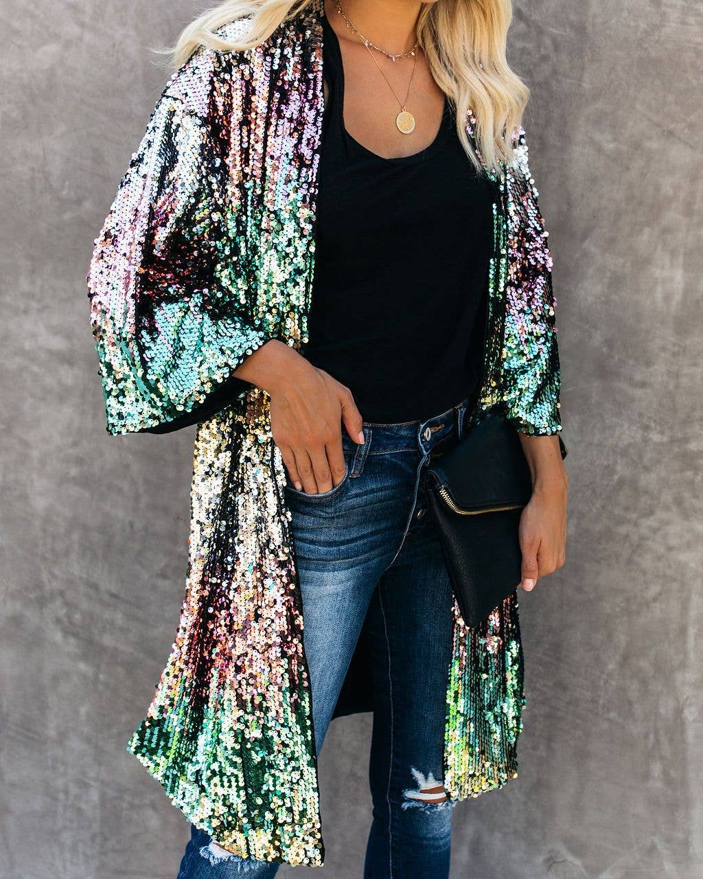 Colorful sequins street cardigan trench coat - Image 3