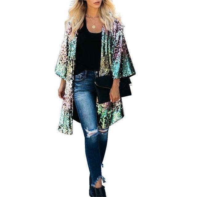 Colorful sequins street cardigan trench coat - Image 4