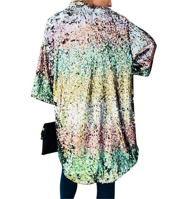 Colorful sequins street cardigan trench coat - Image 5