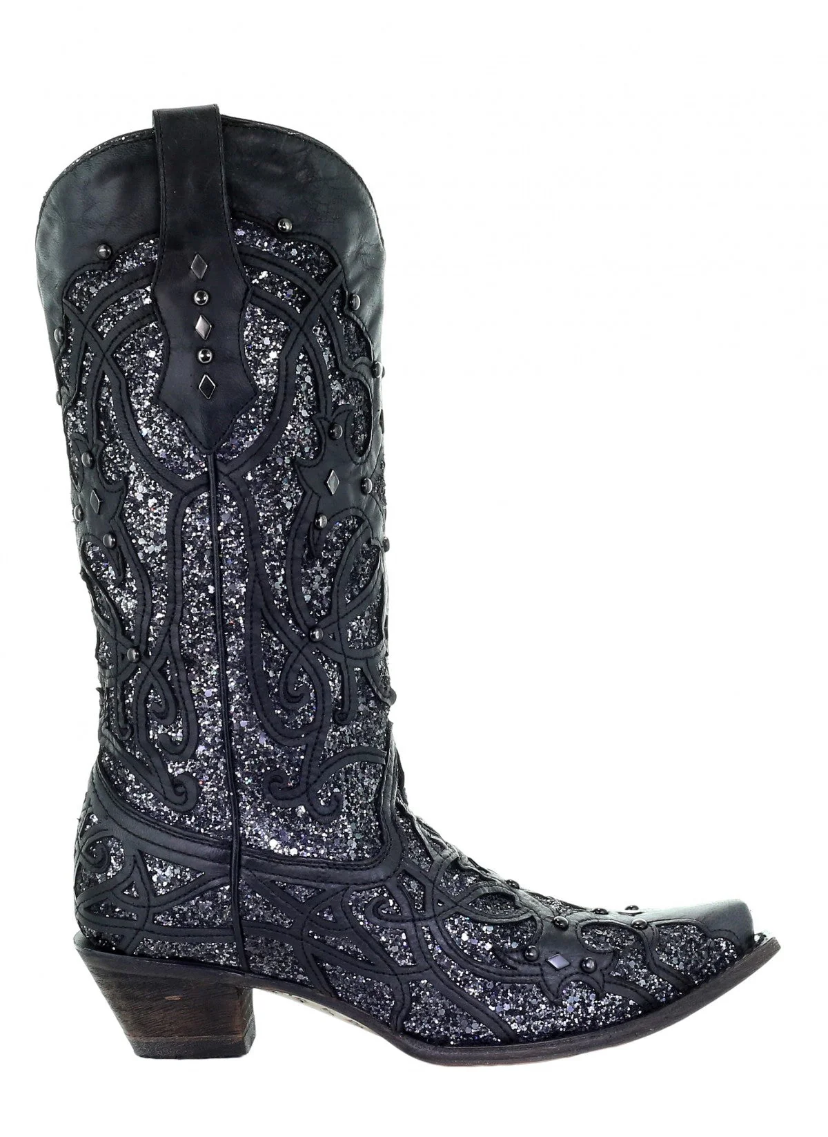 Corral Black Glitter Inlay and Studs Snip Toe Style C3423 - Image 5