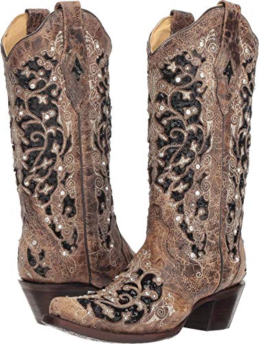 Corral Brown Black Inlay Floral Embroidery Studs and Crystals Style A3569 - Image 6