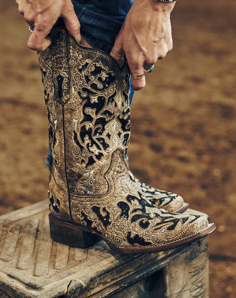 CORRAL LADIES INLAY AND FLOWERED EMBROIDERY SQUARE TOE BOOTS STYLE A3648 - Image 2