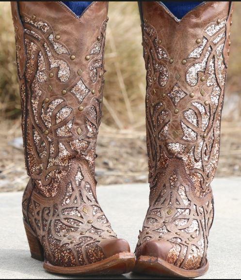 Corral Orix Glittered Inlay and Studs Snip Toe Style C3331 - Image 4
