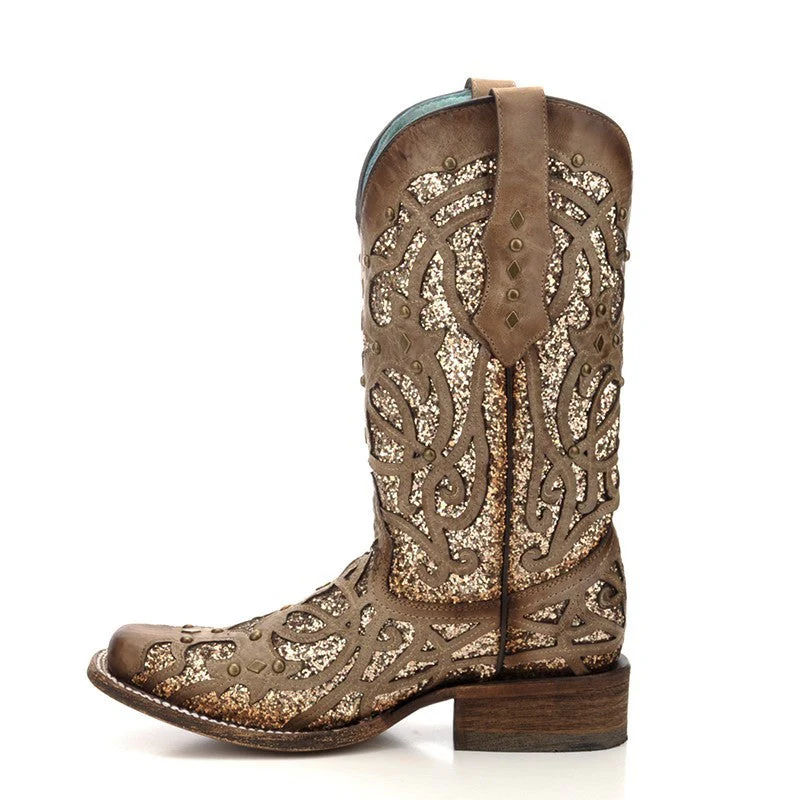 Corral Orix Glittered Inlay and Studs Square Toe Style C3275 - Image 3