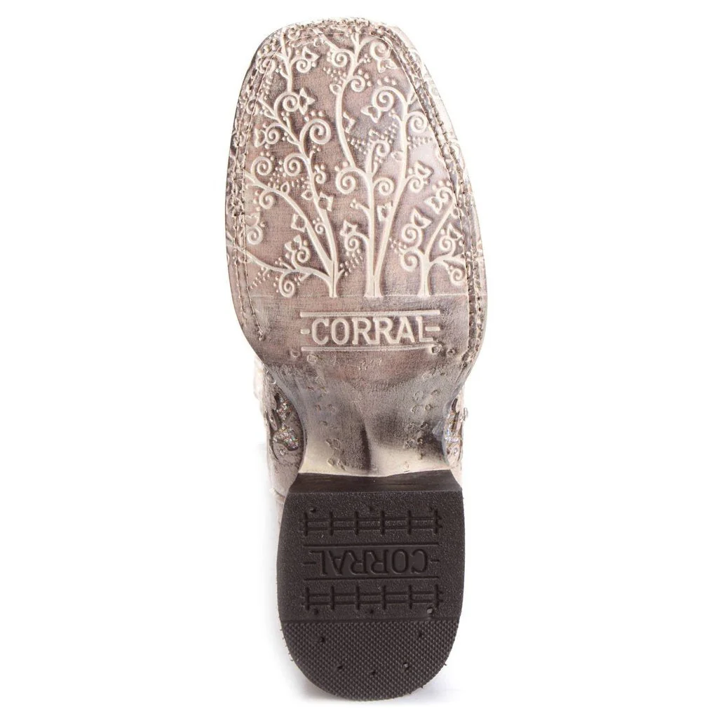 Corral White Glitter Inlay and Crystals Square Toe Style A3397 - Image 4