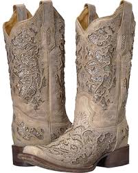 Corral White Glitter Inlay and Crystals Square Toe Style A3397 - Image 8