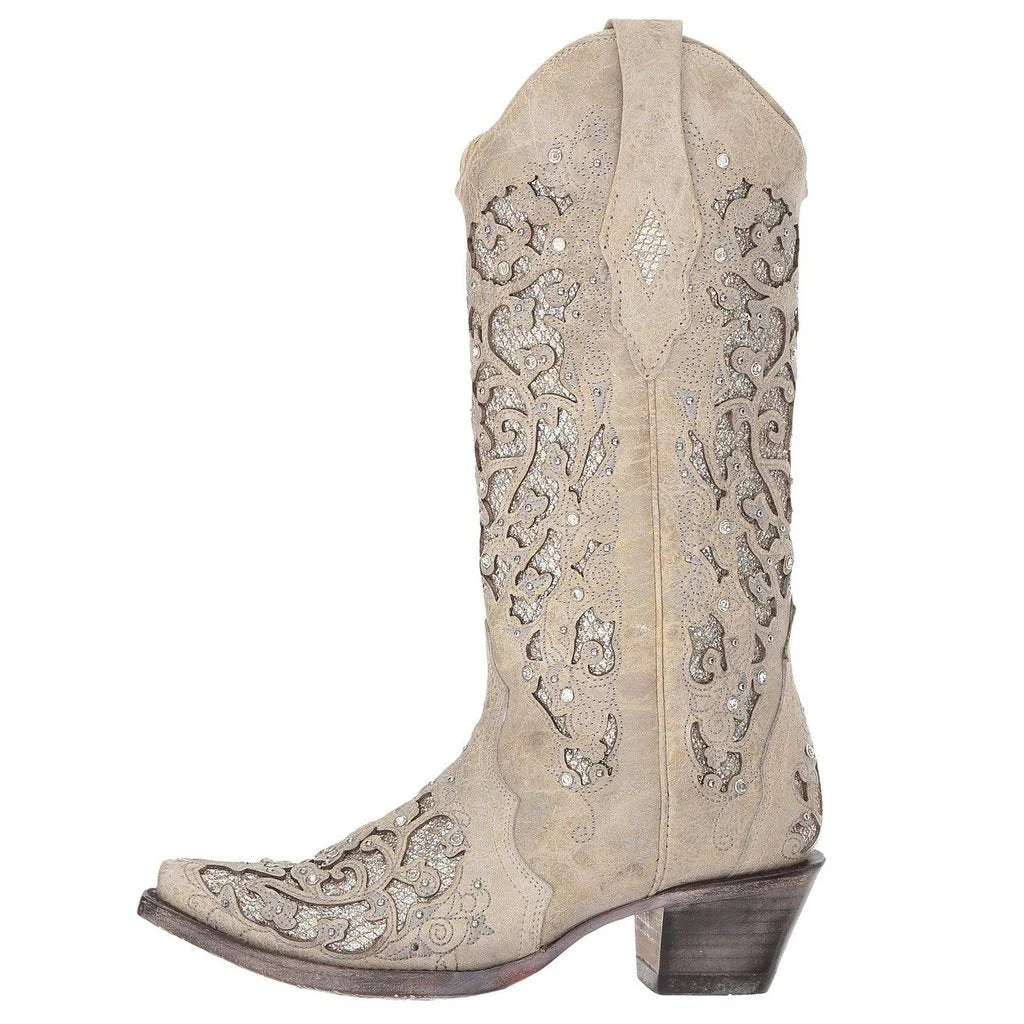 Corral Ladies White Glitter Inlay and Crystals Style A3322 - Image 4