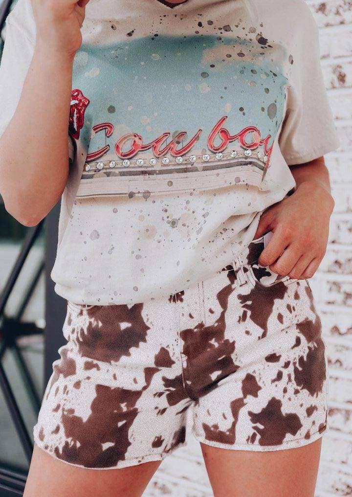 Cow zipper pocket shorts