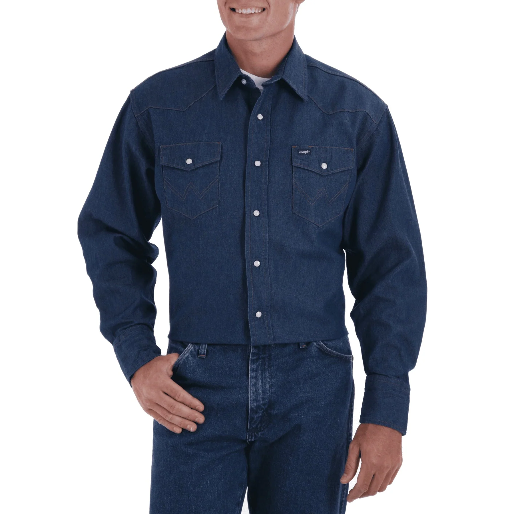 WRANGLER COWBOY CUT WORK RIGID DENIM LONG SLEEVE SHIRT STYLE 70127MW - Image 3