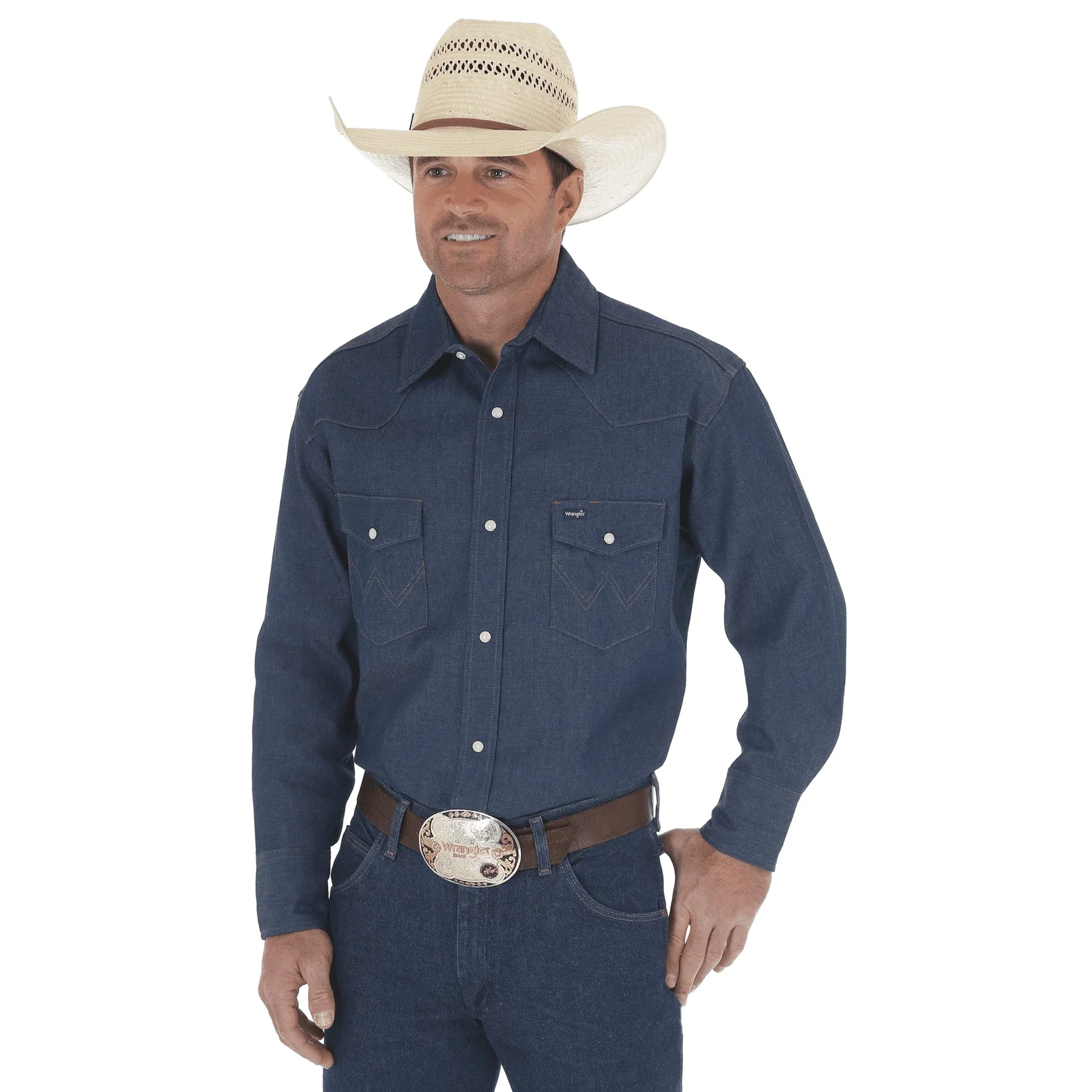 WRANGLER COWBOY CUT WORK RIGID DENIM LONG SLEEVE SHIRT STYLE 70127MW - Image 4