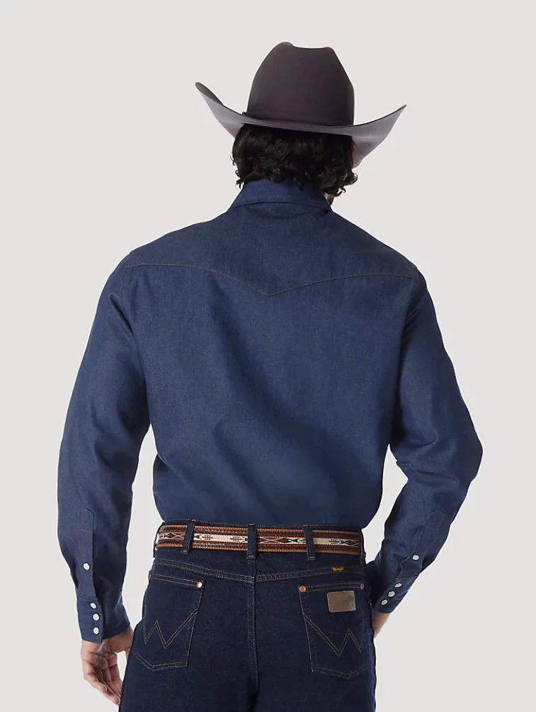WRANGLER COWBOY CUT WORK RIGID DENIM LONG SLEEVE SHIRT STYLE 70127MW - Image 5