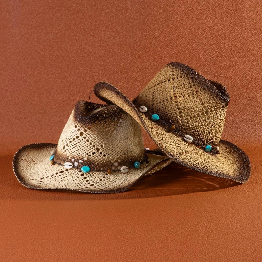 Cowrie Shell Straw Cowboy Hat - Image 2