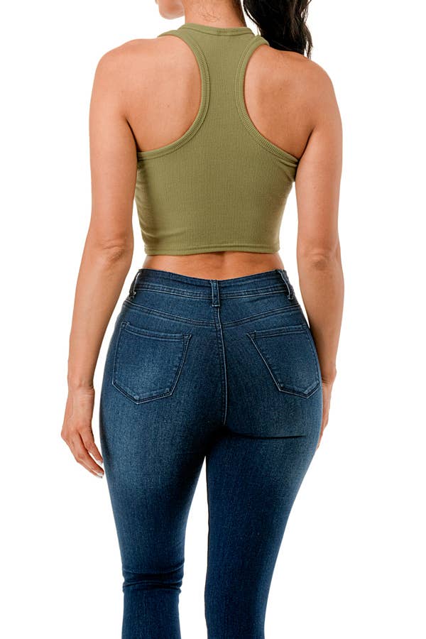 Cropped racer back ribbed tank top with rhinestone printing - Image 5