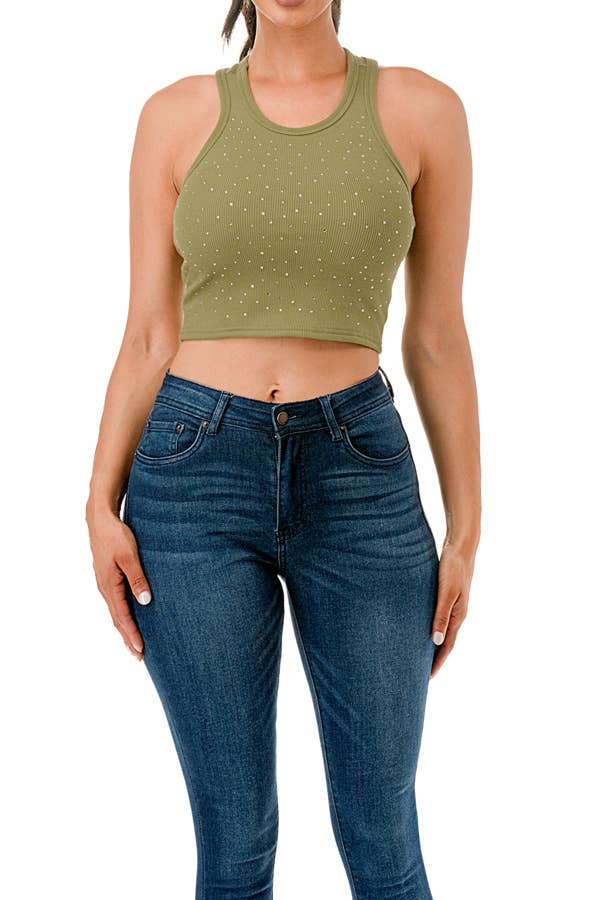 Cropped racer back ribbed tank top with rhinestone printing - Image 8
