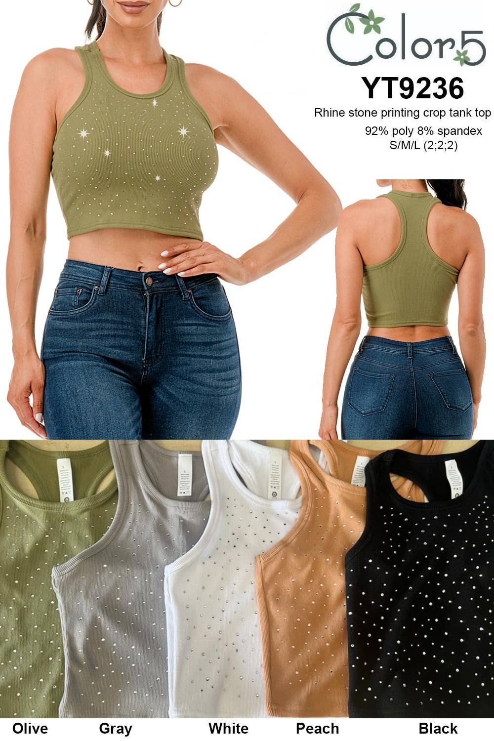 Cropped racer back ribbed tank top with rhinestone printing - Image 9