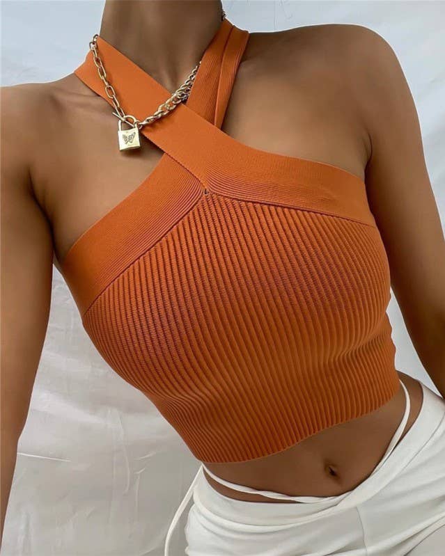 Cross halter base rib knit tank top basic vest cami - Image 10