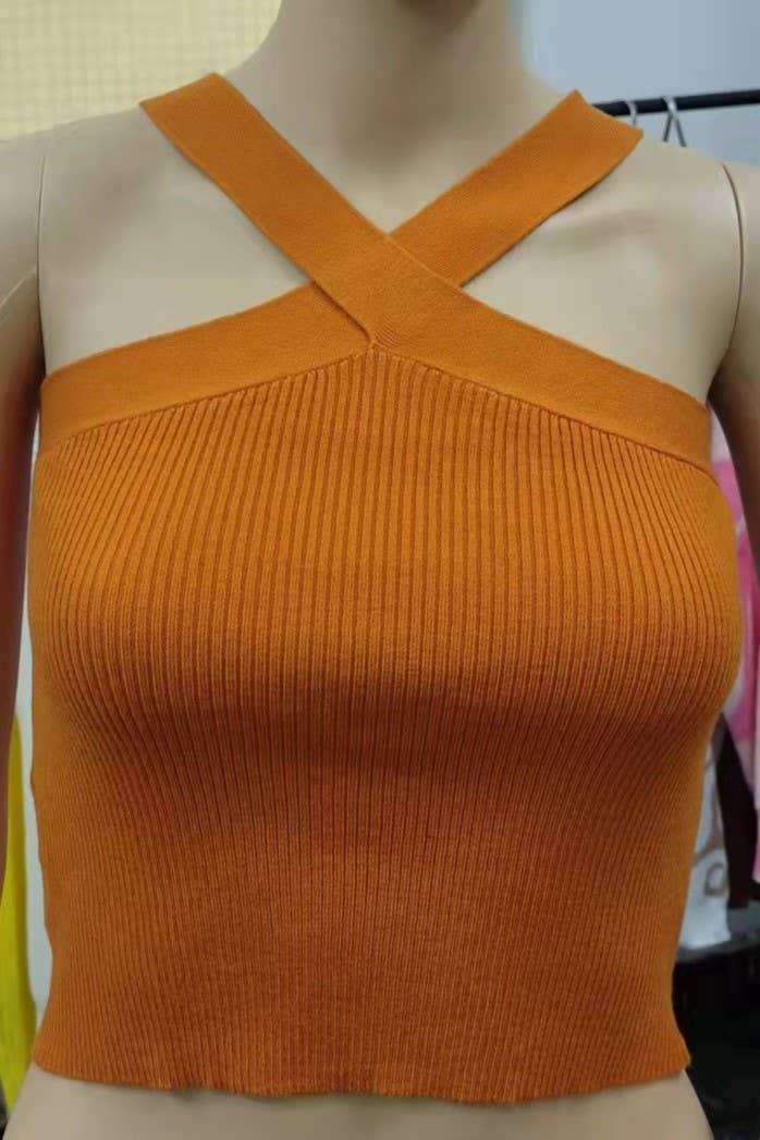 Cross halter base rib knit tank top basic vest cami - Image 19