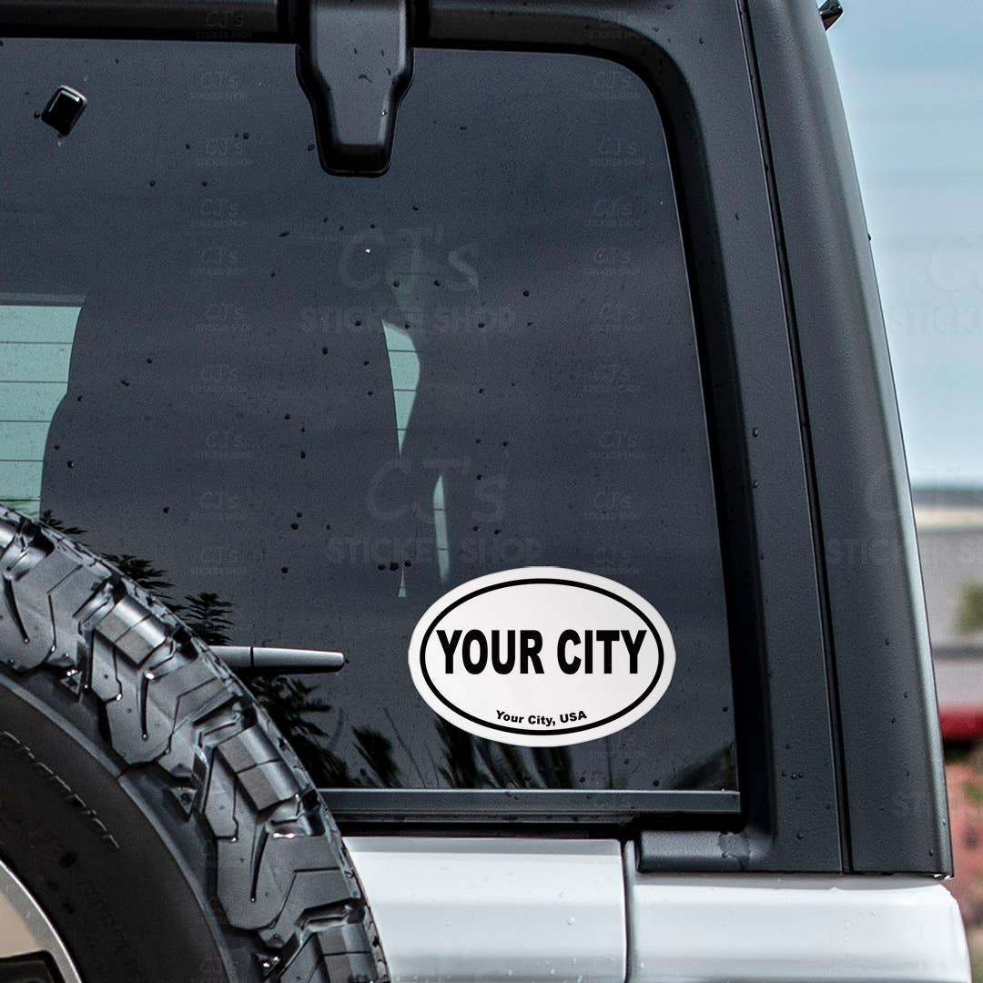 CUSTOM City Name Oval Bumper Sticker Vinyl Decal - Image 2