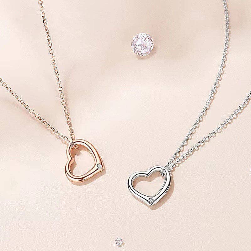 Dainty Heart Charm Pendant Necklace in 925 Sterling Silver