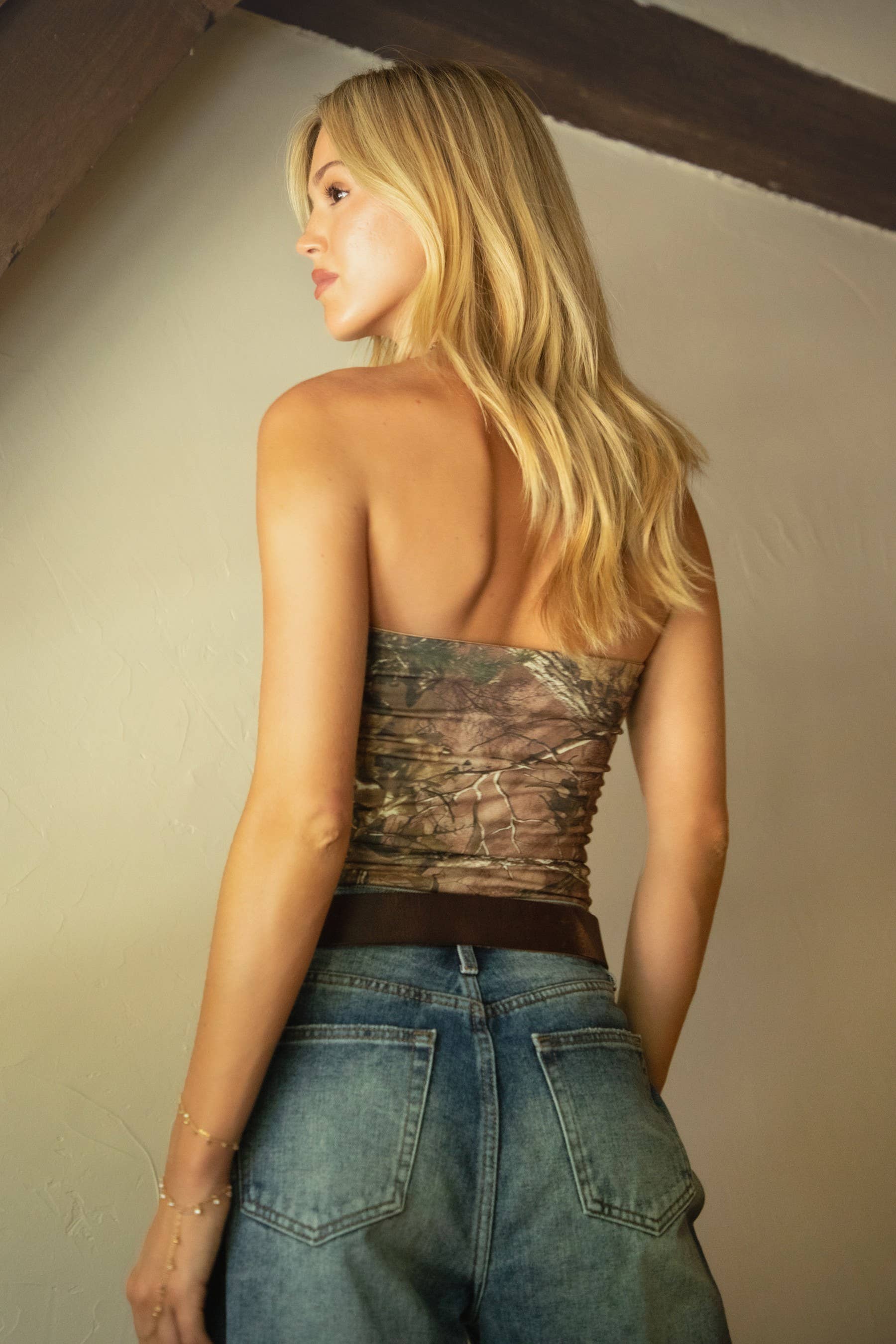 DELTA Camo Print Stretch Strapless Longline Bandeau Top - Image 2