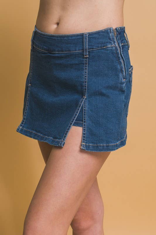 Double Side Slit Denim Skort - Image 2