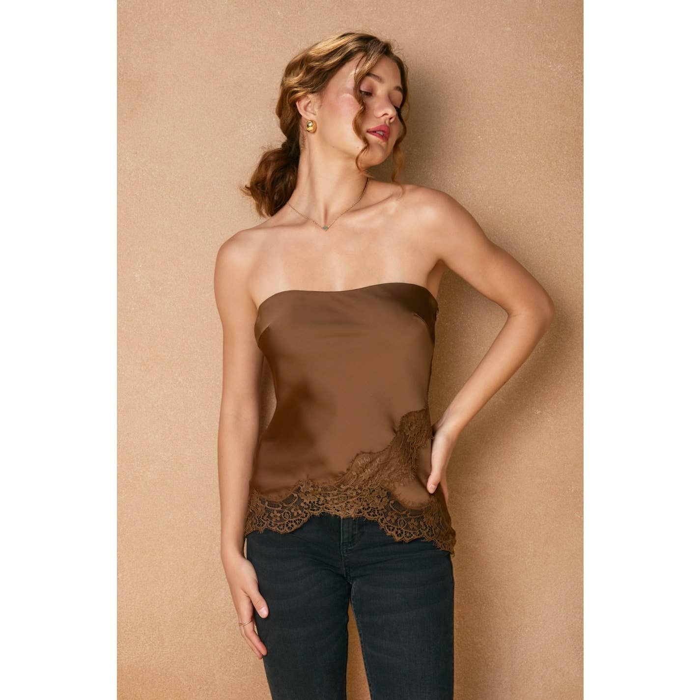 Dull Satin Lace Hem Tube Top