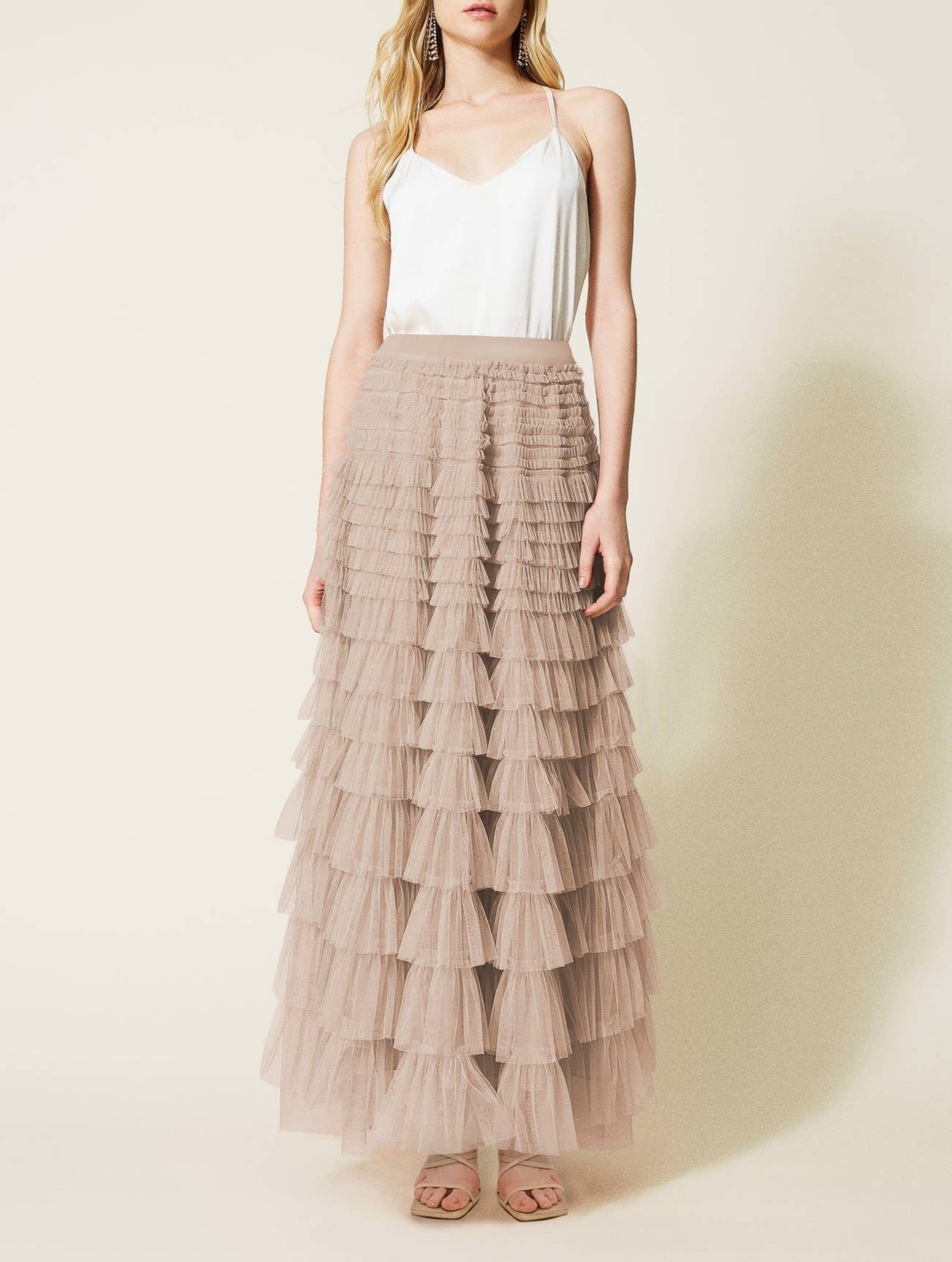Elastic waist ruffle tulle maxi skirt - Image 8