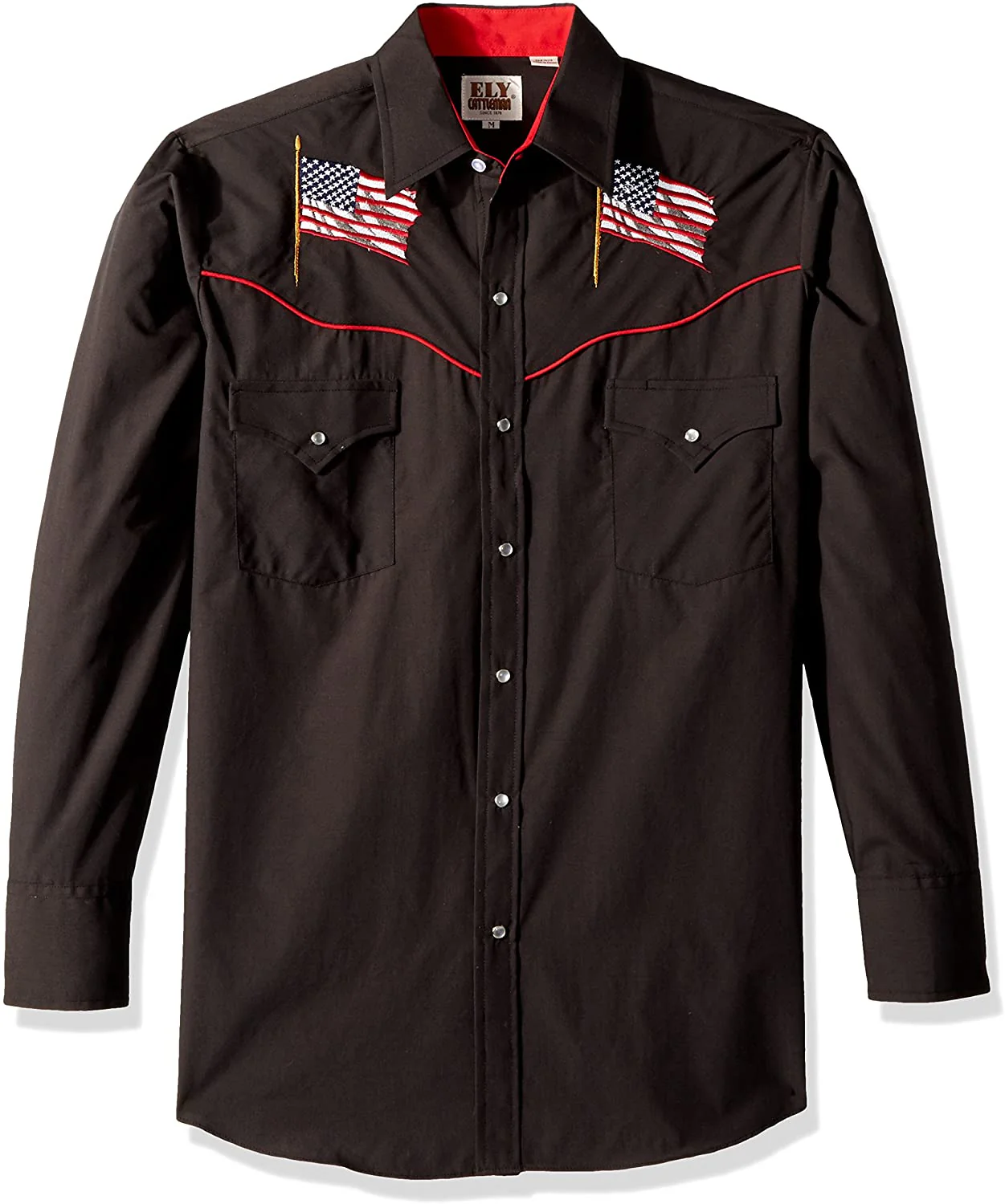 Ely Mens Long Sleeve Solid Shirt with Flag Embroidery and Piping Style 15203947-89