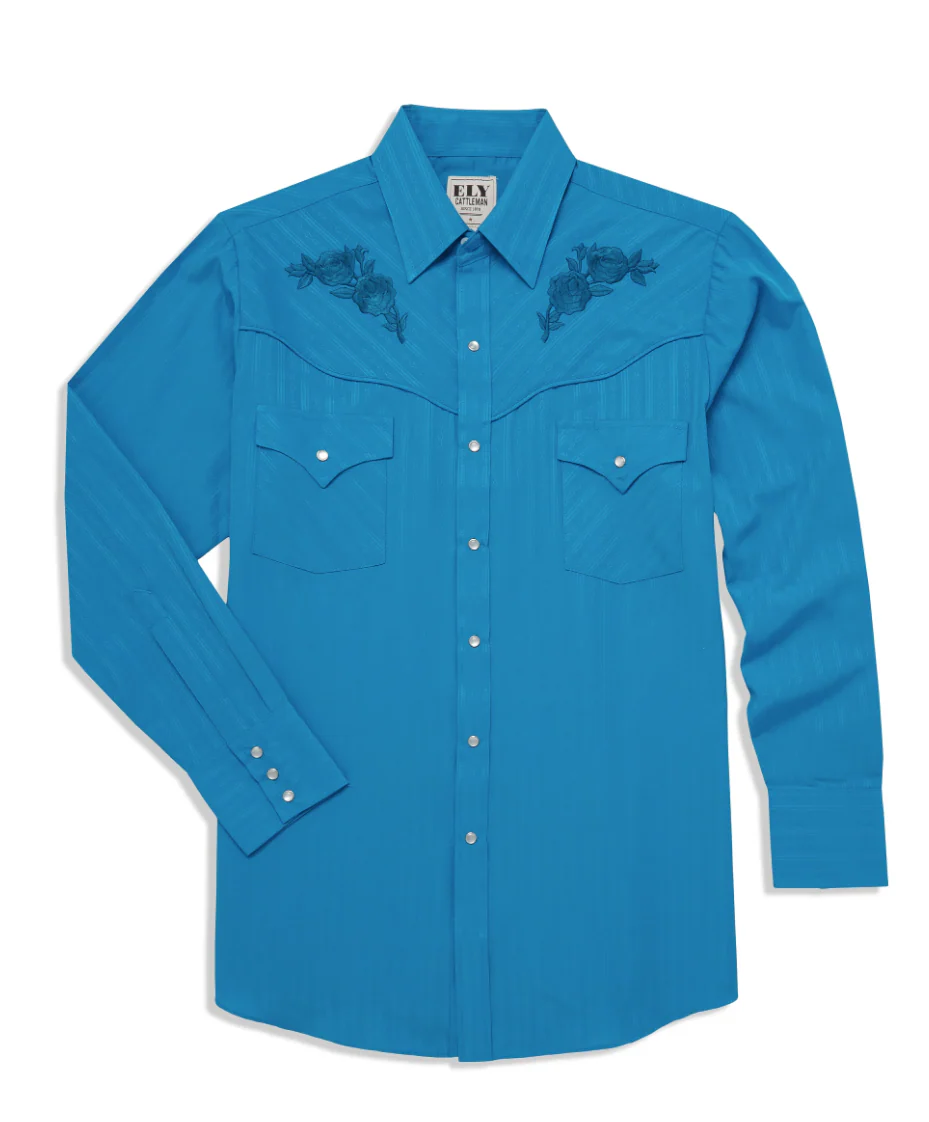 Ely Mens Long Sleeve Tonal Rose Shirt Style 2035004