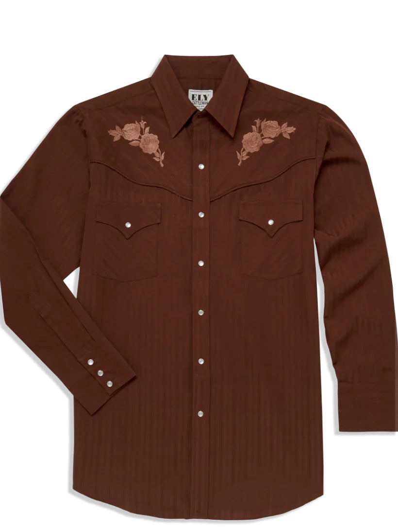 Ely Mens Long Sleeve Tonal Rose Shirt Style 2035004 - Image 2